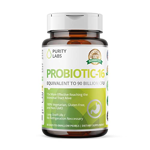 Purity Labs Probiotic 16 - Probiotics & Prebiotics with 90 Billion CFU for Women & Men - Vegan Supplements for Digestive Support - 60 Tablets