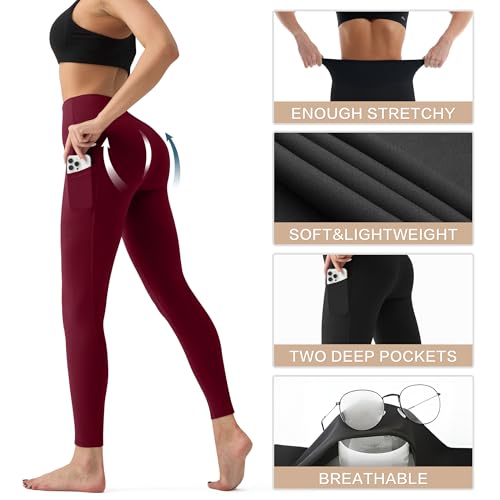 Image of YUDSUD High Waisted Leggings with Pockets for Women, 3 Pack | Tummy Control, Yoga Pants, Running & Daily Wear