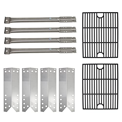 4 BBQ Gas Grill Tube Burner, 4 Heat Shield Plate Tent & 2 Cooking Grates Replacement Parts for