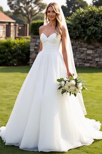 Strapless Wedding Dresses for Bride Sweetheart Tulle Long Puffy Bridal Gowns for Lawn Wedding 20252