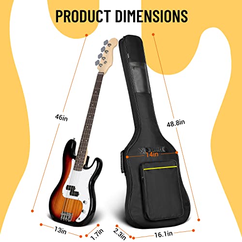 Cahaya Bass Guitar Bag Gig Bag 0.3Inch Padding Black Padded Backpack Soft Electric Bass Case Cy0222 #TOP6