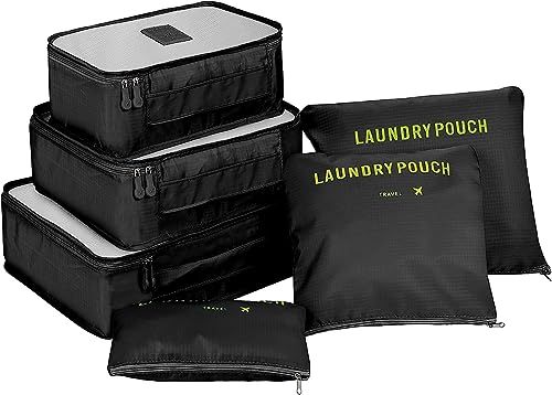 Image of 6 in 1 Polyester Secret Pouch Travel Bag Packing Cubes Laundry Bag with Undergarments & Cloth Storage Organizer Travelling Set /Suitcase Bag (BLACK)