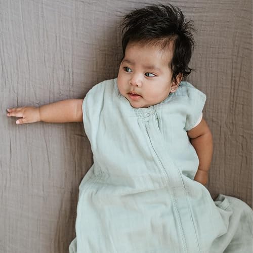 Image of Little Unicorn 0-6 Month Premium Muslin Sleep Sack 1.1 TOG | Soft & Breathable Muslin Cotton for safer sleep | 2 way zipper (Sea Salt)