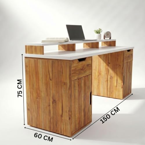 Image of FFO Nova Computer Table for Home with 2 Side Storage & Drawer, 150 X 60 Large Size Top with Moniter Raiser Shelf | (DIY)