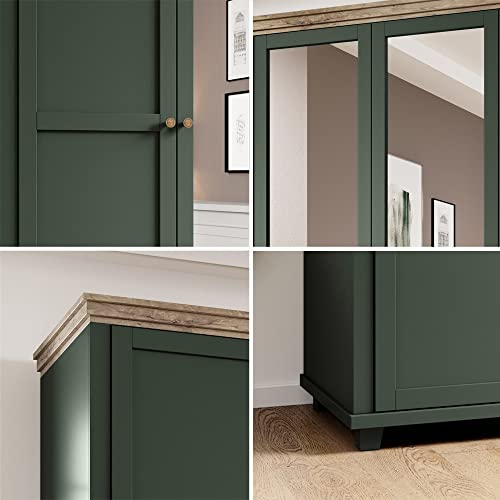 Lomadox Schlafzimmer Komplett Set Landhaus grün Eiche Bettgestell Doppelbett Liegefläche 160 x 200 cm Kleiderschrank Spiegeltür Nachttisch Nachtschrank Kommode – Bild 4