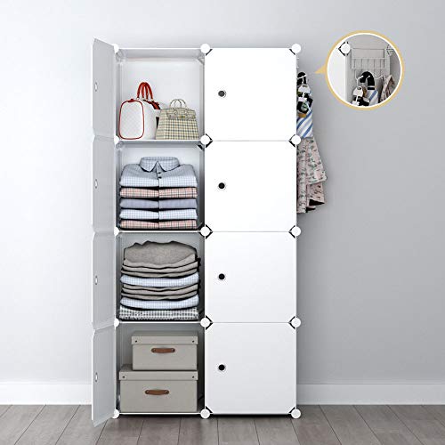 Yozo Cube Storage Organzier Portable Wardrobe Closet Bedroom Dresser (28X18X56 Inches) Portable Closet Cube Shelf Armoire Pantry Cabinet, 8 Doors, White #TOP1