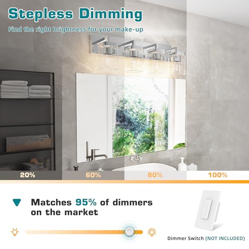 Image of Chrome Bathroom Vanity Light, Square Design 4 Lights Morden Vanity Lighting Fixtures Over Mirror, Bathroom Vanity Light Fixtures for Living Room /Bedroom