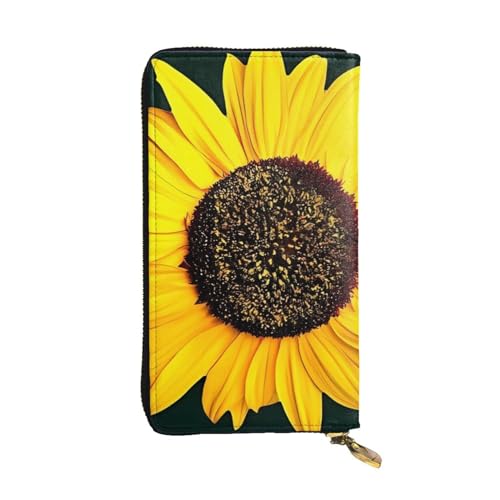 Portefeuille long cuir imprimé tournesol étanche portable pour homme femme noir
