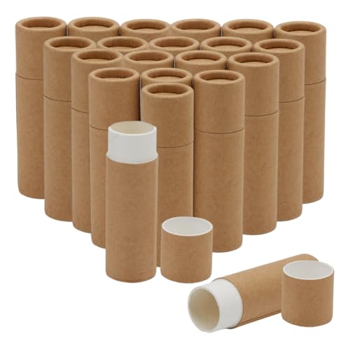 CRAFTYMELODY 20 Stück Cardboard Lip Balm Tubes Kraftpapier Lippenstift Tube Leere Lippenstiftflasche Chapstick Tubenhalter Push Up Solid Stick Container