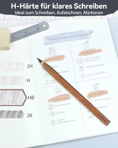 RaylKING Ewiger Bleistift aus Palisanderholz – Nachfüllbarer Graphitstift mit 3 HB-Spitzen und Messing-Gewinde in edler Geschenkbox (D600)