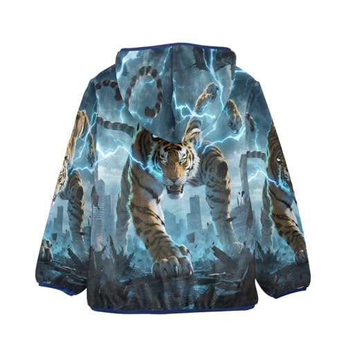 Tiger Lighting Toddler Fleece Jacket Girl Boys Hooded Fleece Jacket Coat Warm Outwear Zip-up 3-10T2