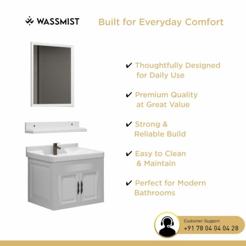 Image of WASSMIST Bathroom Vanity Washbasin Cabinet with Mirror & Shelf | Wall Mounted Wash Basin with Cabinet Full Set | Waterproof & Unbreakable (White)