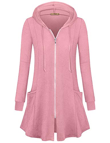 Image of Miusey Womens Zip Up Long Hoodie Jacket Lightweight Tunic Sweatshirt Open Front Cardigan
