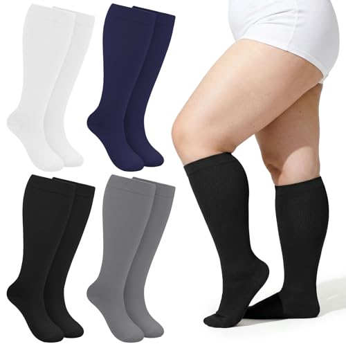 Image of Plus Size Compression Socks for Women Men Wide Calf L /XL-5XL (15-20mmhg) Knee High Socks Support Compression Stockings for Nurses and Flying