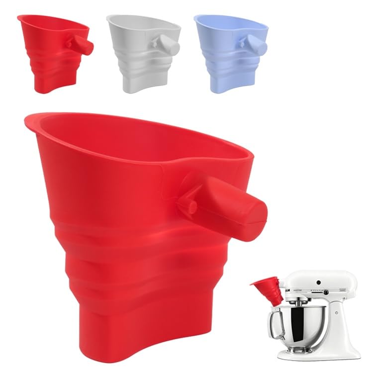 Omoiyari Silicone Flour Funnel for Kitchen Aid Stand Mixer, Food Grade BPA-Free Silicone Funnel with Easy-Pour Attachment Fits KSM150 5-Quart