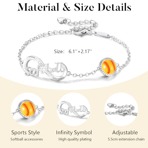 Image of Softball /Volleyball /Soccer /Basketball Bracelet for Girls Teen Women,14K Gold Plated Infinity Charm Link Bracelet Sports Accessories Jewelry Gifts for Lovers Players Team Coach