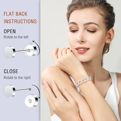ZDE Women Earrings Flat Back Dot Earrings Titanium Hypoallergenic Cartilage Non-Nickel Earrings Studs for Sensitive Ears Simple Classic 3mm/4mm/5mm/6mm Screw On Stud Earring3