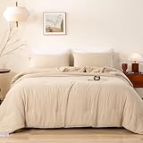 BOHOPOPM Ultra-Soft Bed Comforter King Set, Comfy Cozy Washed Polycotton, Comfort Fluffy Bedding Blanket Down Alternative Comforter Set with Pillowcase - Lightweight but Warm All Season, Khaki Beige