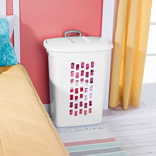 Generic Clothes Laundry Basket With Wheeled, Mind Reader Basket Collection, Large Capacity Laundry Hamper With Lid & Plastic Handle & Wheels, 21" X 13 3/4" X 28 3/8", 2-Pack. (White) #TOP3