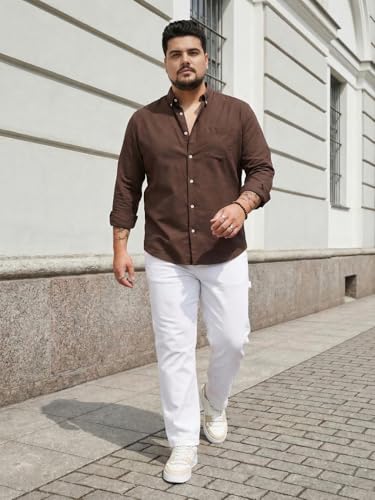 Image of Urbano Plus Men's Cotton Full Sleeve Regular Fit Solid Oxford Shirt with Button-Down Collar