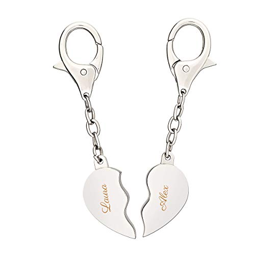 Preisvergleich Produktbild Geschenkidee.de Schlüsselanhänger mit Gravur / individualisierter Schlüsselhalter mit Wunschnamen in Broken Heart Style / 2 Teilig mit Karabinerhaken