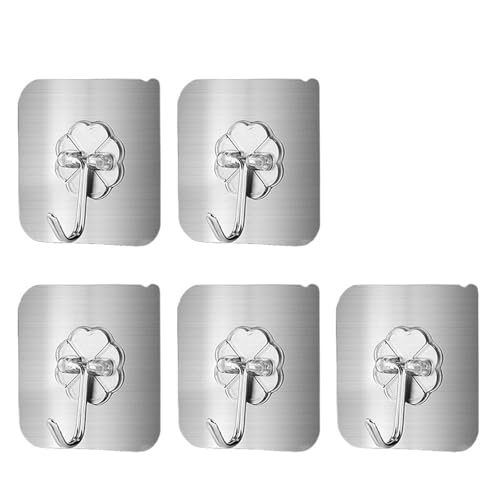 Lkq-�V�����[�t�b�N Transparent Self Adhesive Wall Hooks Heavy Duty Multi-Purpose Wall Hook Key Hook Towel Holder�C �ݒu���ȒP(Silvery 5pcs)