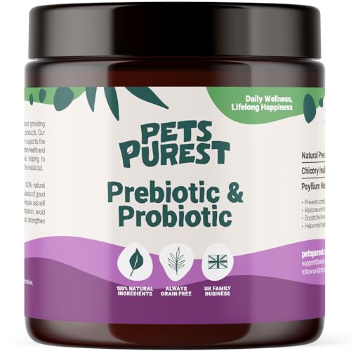 Pets Purest Digestive Prebiotic Probiotic for Dogs, Cats & Pet - 100% Natural Fibre Digestion Enzymes Immune Support Supplement for Gut Health and Healthy Stools