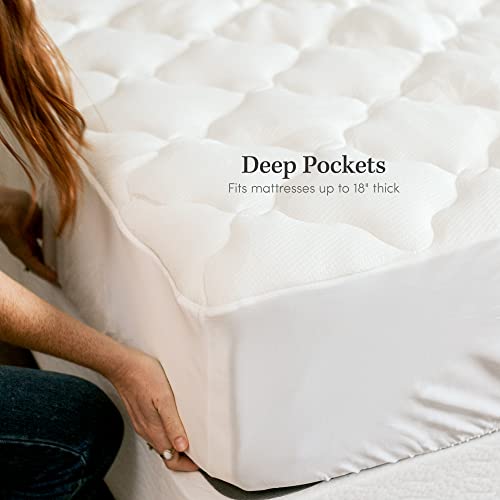 Eluxurysupply Double Thick Rayon Bamboo Mattress Topper With Fitted Skirt - Extra Plush Cooling Bamboo Mattress Pad - Hypoallergenic Down Alternative Fill - Queen #TOP4