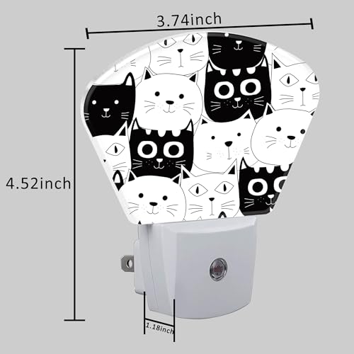 Image of Cute Black and White Cat Night Light for Kids, Doodle Cat LED Night Light Plug into Wall with Dusk to Dawn Sensor for Girls Boys Women Men Room, Hallway, Kitchen, Bathroom, Stairs Decor