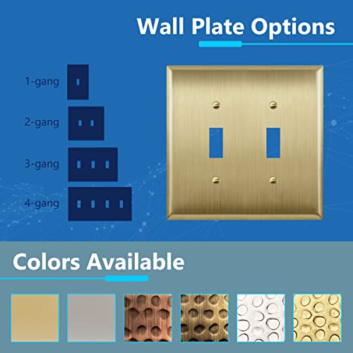 Lider Toggle Light Switch Metal Wall Plate, Stainless Steel Switch Cover, Corrosion Resistant, Mid-Size 2-Gang 4.88" X 4.92", 201 Stainless Steel, Lmwp-12M-Bb, Brushed Brass #TOP3