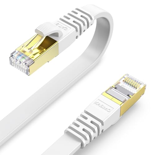 KASIMO LANケーブル 50m ランケーブル CAT8 カテゴリー8 超高速 40Gbps/2000MHz フラットケーブル 有線lanケーブル イーサネットケーブル wi-fiケーブル 爪折れ防止 二重シールド CAT8準拠 パソコン モデム ルーター PoE PS3 PS4 PS5 switch Xbox等に対応 (ホワイト)