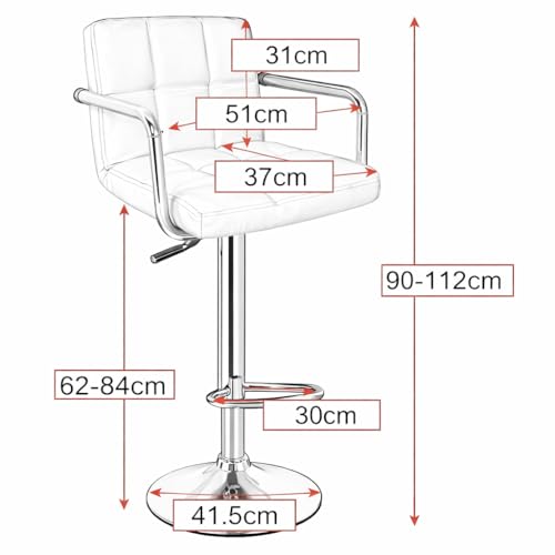 Image of NGFC Adjustable Bar Stool, Grey Leather Office Chair with Chrome Base, Quilted Cushion, Swivel Desk Chair with Armrests