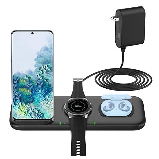 Yootech Update 3 in 1 Fast Wireless Charger,22.5W Max Wireless Charging Station with Adapter for Samsung Galaxy Watch 42mm/46mm/Active2/1,Gear S3/S2/Sport&Galaxy Buds,Galaxy S20/S10[Not for iWatch]