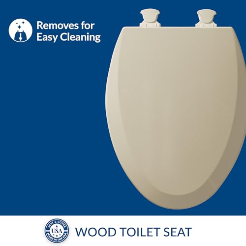 Image of Bemis 1500EC 006 Toilet Seat with Easy Clean & Change Hinges, Elongated, Durable Enameled Wood, Bone, 1 Pack