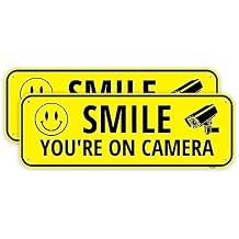 2PC Smile Your On Camera Sign, 10 x 3.5 Inches - Aluminum - Security Youre On Camera Warning Surveillance Metal Signs Small