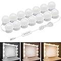 Pretmess LED Vanity Mirror Lights, Hollywood Style With 14 Dimmable Bulbs, Adjustable Color & Brightness, USB Cable, Stick-on for Makeup Table Dressing Room