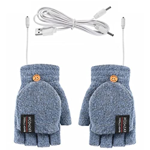 Chniafin Halbfinger-Handschuhe USB-beheizte Fingerlose warme Winterhandschuhe Dehnbare Strickfäustlinge für Damen und Herren Cover