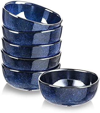 Vicrays Ceramic Cereal Bowls Set - Porcelain 26 Ounce Soup Salad Bowls Set - Rice Dessert Cream Bowls Set - Chip Resistant Dishwasher Microwave Safe - Set of 6 (Blue)