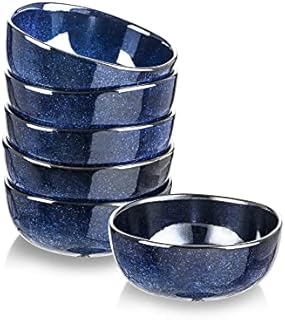Vicrays Ceramic Cereal Bowls Set - Porcelain 26 Ounce Soup Salad Bowls Set - Rice Dessert Cream Bowls Set - Chip Resistant Dishwasher Microwave Safe - Set of 6 (Blue)