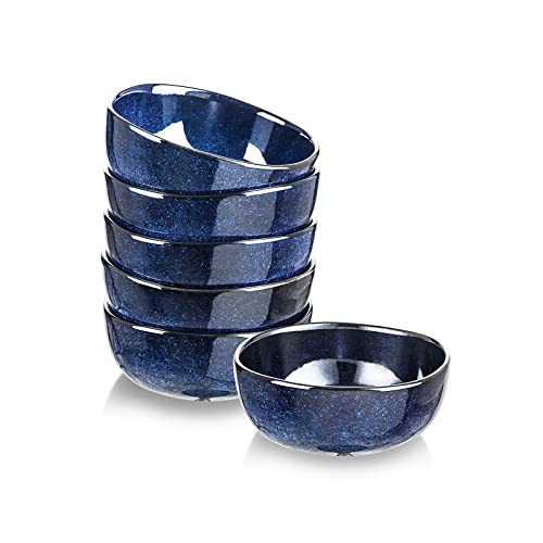 Image of vicrays Ceramic Cereal Bowls - 26 Ounce Porcelain Soup Salad Rice Dessert Cream Set - Chip Resistant Dishwasher Microwave Safe - Set of 6 (Blue)