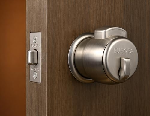 Image of Europa Feather Touch Press Button Cylindrical Lock | Stainless Steel Bathroom Door Lock | Keyless Inside Operation | Durable Silver Finish | Smooth Push Button Mechanism