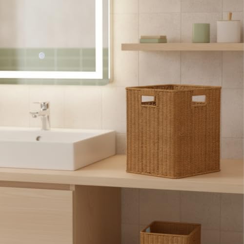 Cesta mimbre rectangular de 29x30x33cm ideal para organizar el salon 8