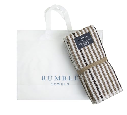 Premium Kitchen Towels (16”x 26”, 6 Pack) | Large Cotton Kitchen Hand Towels | Popcorn Striped Design | Dish Towels | 430 GSM Highly Absorbent Tea Towels Set with Hanging Loop | Tan