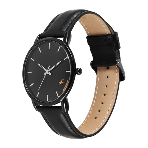Image of Fastrack Stunners X Quartz Analog with Black Dial Black Leather Strap Watch for Men - 38159NL03