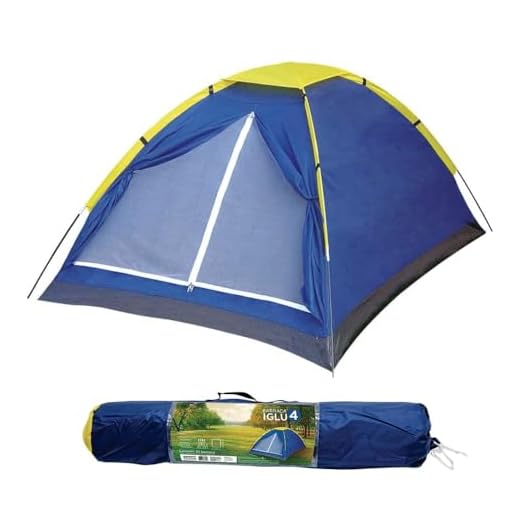 Tenda Barraca Iglu Para 4 Pessoas Camping Acampamento Com Bolsa Azul De Transporte E Mosquiteiro Resistente A Água 2,10 x 1,30m LINHA PREMIUM