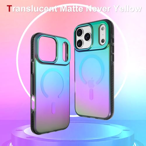 Image of AIGOMARA Magnetic Case for iPhone 17 Pro [Compatible with Magsafe] [Fluorescent Iridescent Green Blue] Slim Shockproof Matte Back Protective Phone Cover for Women Girls 6.3 Inch
