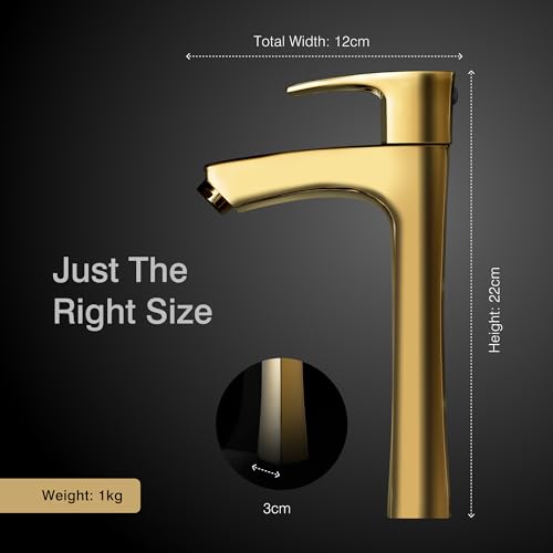 Image of Hindware Italian Collection F520002PGD Avior Gold Pillar Cock Tall | Made of Brass | Chrome Polish Finish | PVD Coating | 12-Year Manufacturer Warranty