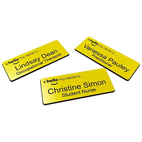 Hello My Name is Yellow Black Name Badge 76 x 32mm (No Dome) Student Nurse Clinical Practitioner Healthcare Assistant Staff GP Doctor Medical Support Worker Cover