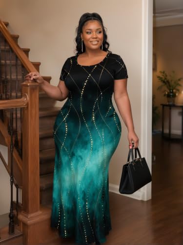Image of PinkPatty Plus Size Dress for Women Casual Crew Neck Short Sleeve Maxi Dress Oversized Summer Beach Dresses with Pockets