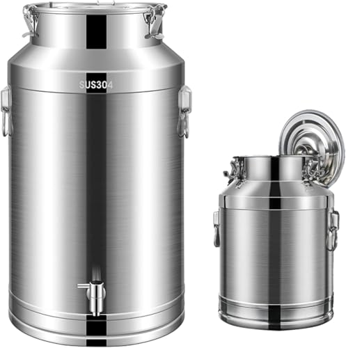 Cubo dispensador de acero inoxidable con tapa sellada y grifo para transporte y almacenamiento de líquidos